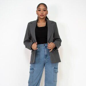 Women's Single-Breasted Herringbone Notch Jacket - Gray